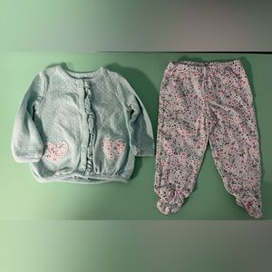 Child of Mine Baby Mint Onesie and Flower Pants Set, Baby girl size 3-6months